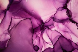 Luxury abstract fluid art painting in alcohol ink technique, mixture of red, lilac and purple paints. Vibrant transparent overlayers of ink. Tender and dreamy design.