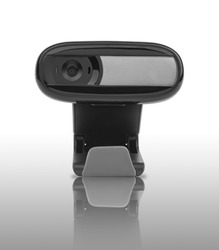 webcam for a computer, an accessory for a computer on a white background with reflection