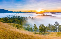 The sun rises with beautiful colors at highland in Da Lat - Viet Nam