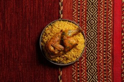 The national Saudi Arabian dish chicken kabsa with rice mandi,