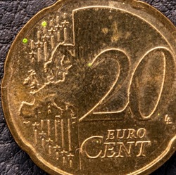 Close up shot of twenty euro cents with map of Europe on the coin face