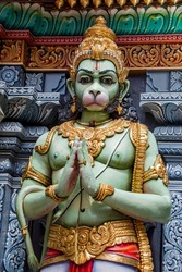 Monkey god Hanuman from Sri Krishnan Temple Singapore. 
Hanuman is an ardent devotee of Rama. Hanuman is the son of Anjani and Kesari and is also son of the wind-god pawan.