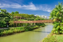 the Adventure Bridge in Punggol Waterway Park Singapore, a 12.25 hectares riverine park along Sentul Crescent. The park consists of four themed areas.