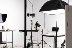 scene of Product photography session in professional photostudio