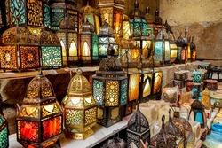 Hand-made Traditional Egyptian Lamps at Khan El Khalili Market in Cairo, Egypt.