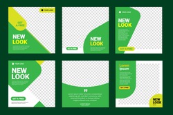 Set of Editable minimal square banner template. green color background with stripe line shape. Suitable for social media post, healthy and web internet ads. Vector illustration with photo college