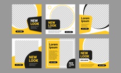 Set of Editable minimal square banner template. Black and yellow background color with stripe line shape. Suitable for social media post and web internet ads. Vector illustration with photo college