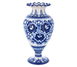 Cobalt Blue Porcelain Ceramic Vase Isolated on white. Traditional folk painting with pattern. Decor for interior design of premises, use for flower