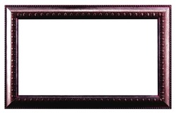 Antique Marsala Red Bordeaux Burgundy Classic Old Vintage Wooden mockup canvas frame isolated on white. Blank diverse subject moulding baguette. Design element. use for paintings, mirrors or photo.