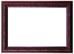 Antique Marsala Red Bordeaux Burgundy Classic Old Vintage Wooden mockup canvas frame isolated on white. Blank diverse subject moulding baguette. Design element. use for paintings, mirrors or photo.