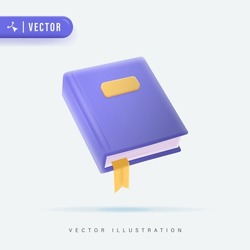 3D Realistic Purple Closed Book Vector Illustration. Book Logo, Icon or Symbol in Isolated White Background. Mock up for educational book and literature publishers.