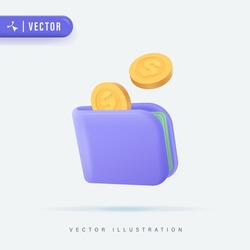 3D Realistic Pocket Full of Dollar Coin Vector Illustration. Wallet Icon. Purse icon with coins. Saving money concept