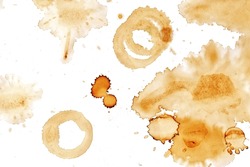 Coffee stains and coffee cup marks splatters design pack isolate on white background