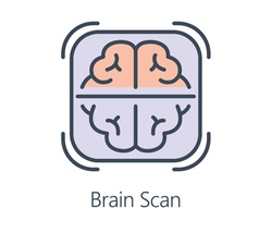 Icon design brain scan in flat line style. Symbol about health check and medical concept.
