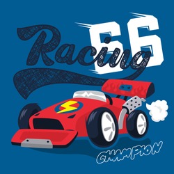 Race car typography t-shirt graphic isolated on navy blue background illustration vector.