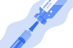 Medical disposable syringe icon with needle. Applicable for covid 19, coronavirus vaccine injection, vaccination illustration. plastic syringe with needle. Covid 19 vaccine bottle. Vector illustration