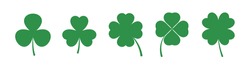 Clover leaf silhouette collection. Set of four and three leaf clovers. Lucky irish sign. Shamrock, trefoil silhouette. Santa Patrick's day symbol. Luck sign. Green leaves. Vector illustration
