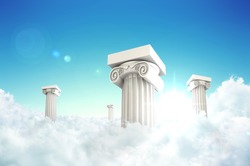 FOUR PILLARS IN CLOUDS WITH SUNSHINE 