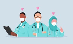 Doctor is a hero. thank you doctors and nurse. you are the best. from health care workers with love. Fight against covid-19 viruses. vector illustration