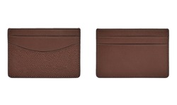 Brown business leather card holder isolated on white background. Front and back view