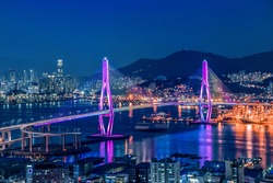 Busan Harbor Bridge - Busan City Night View