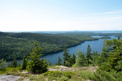 Panoramic scenic as seen from Beech Mountain, Acadia National Park, Maine, USA