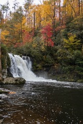 Abrams Falls with fall foliage background in Great Smoky Mountains National Park, Tennessee