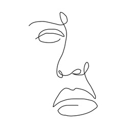 One line hand drawn face. Abstract portrait. Simple logo in minimal style for beauty salon, beautician, makeup artist, stylist. .