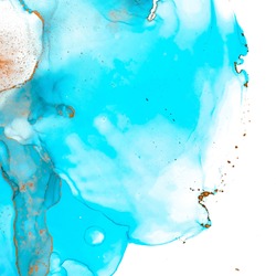Turquoise Alcohol Ink Paint. Acrylic Oil Effect. Blue Ocean Wave Background. Grunge Color Marble Illustration. Fluid Alcohol Ink Painting. Ethereal Liquid Splash. Alcohol Ink Painting.
