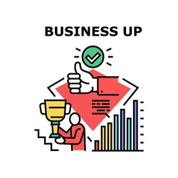Business Up Vector Icon Concept. Growth Financial Profit And Indicator, Successful Goal Achievement And Partnership Business Up. Professional Occupation And Management Color Illustration