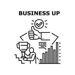 Business Up Vector Icon Concept. Growth Financial Profit And Indicator, Successful Goal Achievement And Partnership Business Up. Professional Occupation And Management Black Illustration