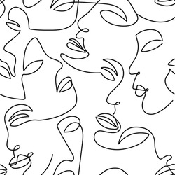 One line abstract  face contours seamless pattern