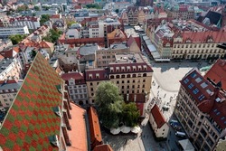 Wroclaw, Poland, Polska, Lower Silesia, Dolnoslaskie, The city and market square seen from the tower of the church of St. Elizabeth, Europe
