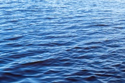 Small waves on the surface of the lake. Beautiful texture of blue water. On a sunny day