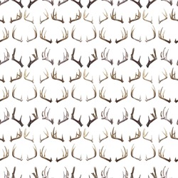 Deer Antler Rack Seamless Repeat Pattern with Solid White Background 