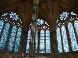The stained windows of Salisbury Cathedral was beautiful in Salisbury,England.