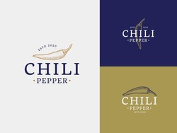 Chili pepper spice Hand Draw Logo Template with Premium Vintage Typography. Stylish Vintage Vector Emblem Concept.