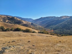 Dry grasses cover the slopes of the Diablo hills by Autumn in Northern California