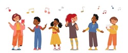 Joyful Children Boys and Girls Characters Singing Songs With Pure Enthusiasm, Spreading Happiness And Creating A Vibrant Atmosphere With Their Innocent Voices. Cartoon People Vector Illustration
