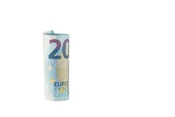 The twenty euro note. Roll Of twenty euro bill. Euro banknotes.