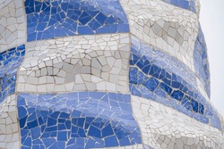 Gaudi parc guell details mosaic blue and white 