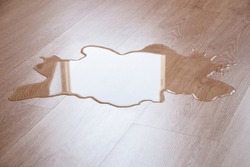 water puddle on laminate floor due to leakage