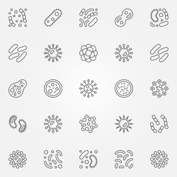 Bacteria icons set - vector collection of virus and pathogen concept symbols in thin line style