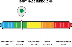 BMI body mass index horizontal meter showing normal BMI value