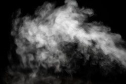 White smoke glow in the dark, steam gushing to form free shapes, beautiful abstract abstraction on black background, used for background.