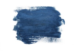 Trendy Color of the year 2020 classic blue. Sample of classic blue paint on white isolated background.Texture of blue paint. Fashionable classic blue  color of spring-summer 2020 season.