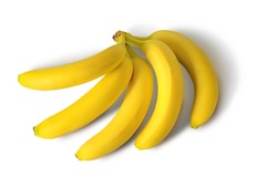 Bananas five pieces on a white isolated background, top view. Banana image for your business