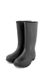 Pair of black high rubber boots rain boots isolated on white