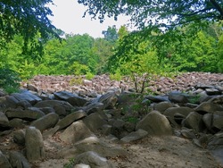 The Sonorous Stones of Ringing Rocks Park, near Falls Creek Waterfall in Bucks County, Pennsylvania.