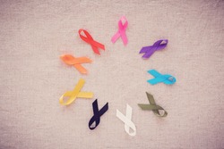 colorful ribbons, cancer awareness, World cancer day , national cancer survivor day, World Autism Awareness Day background